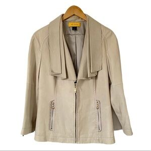 St. John Lambskin Leather Jacket Cream Ecru Coat Lamb Old Money Womens Medium